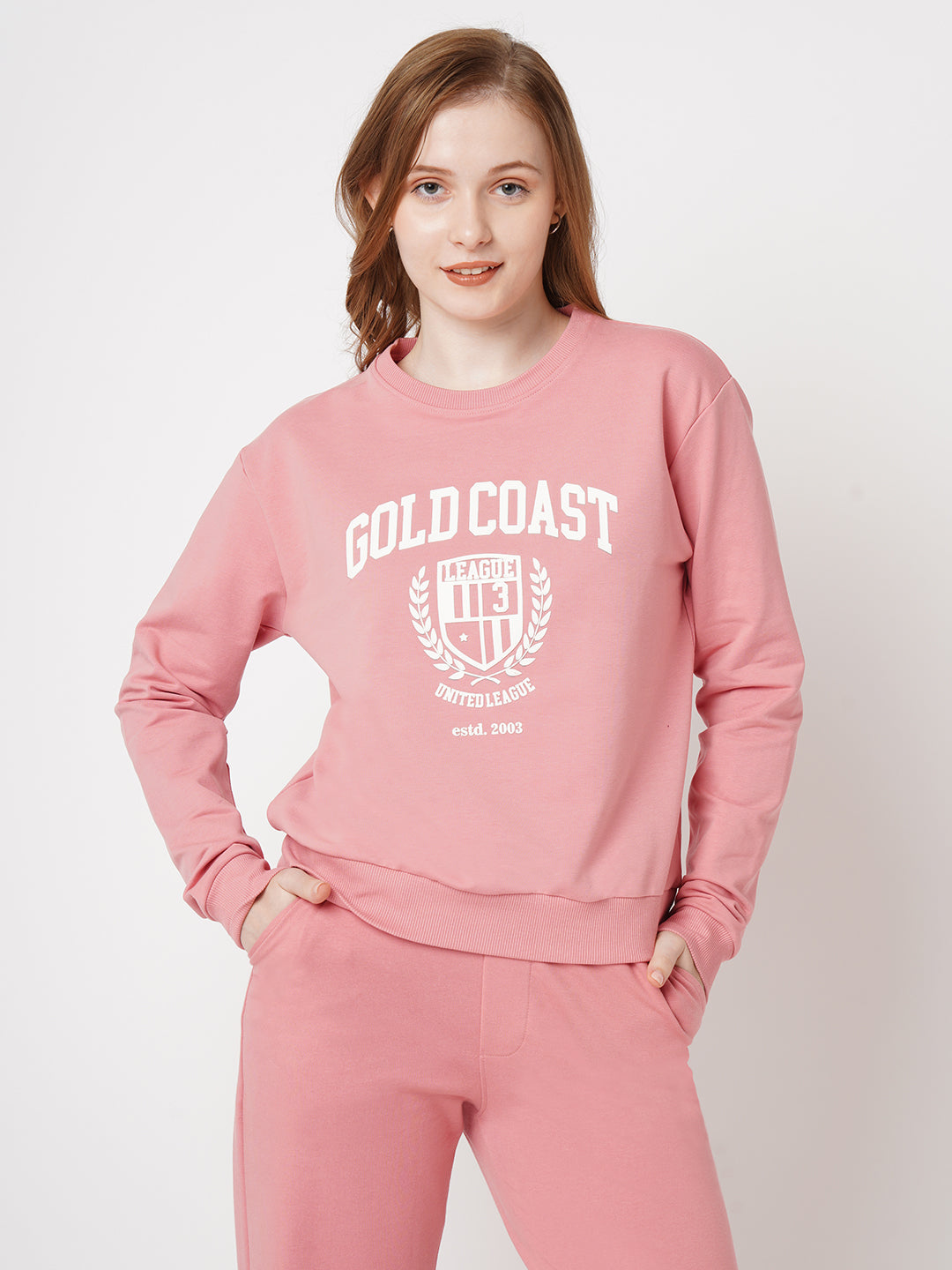 Women Printed Blush Pink Sweatshirt