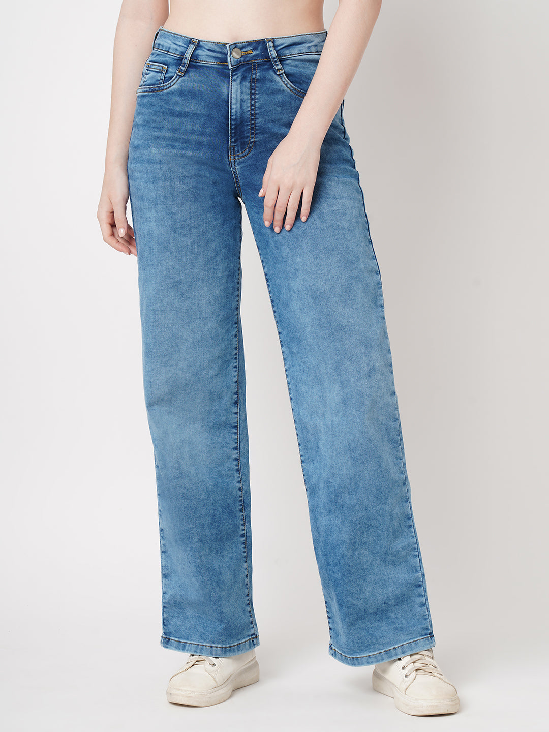 Women Blue High-Rise Wide Leg Jeans