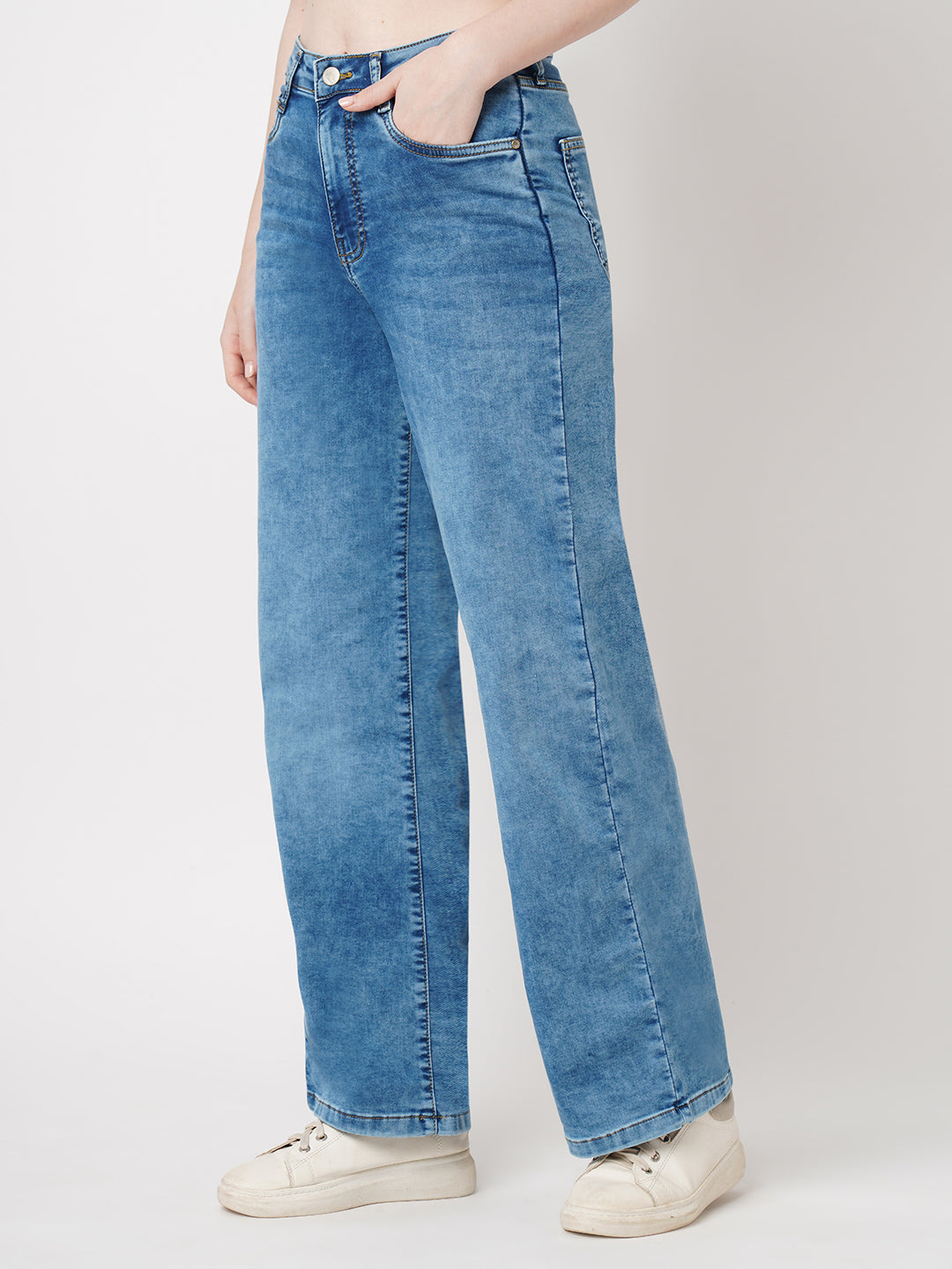 Women Blue High-Rise Wide Leg Jeans