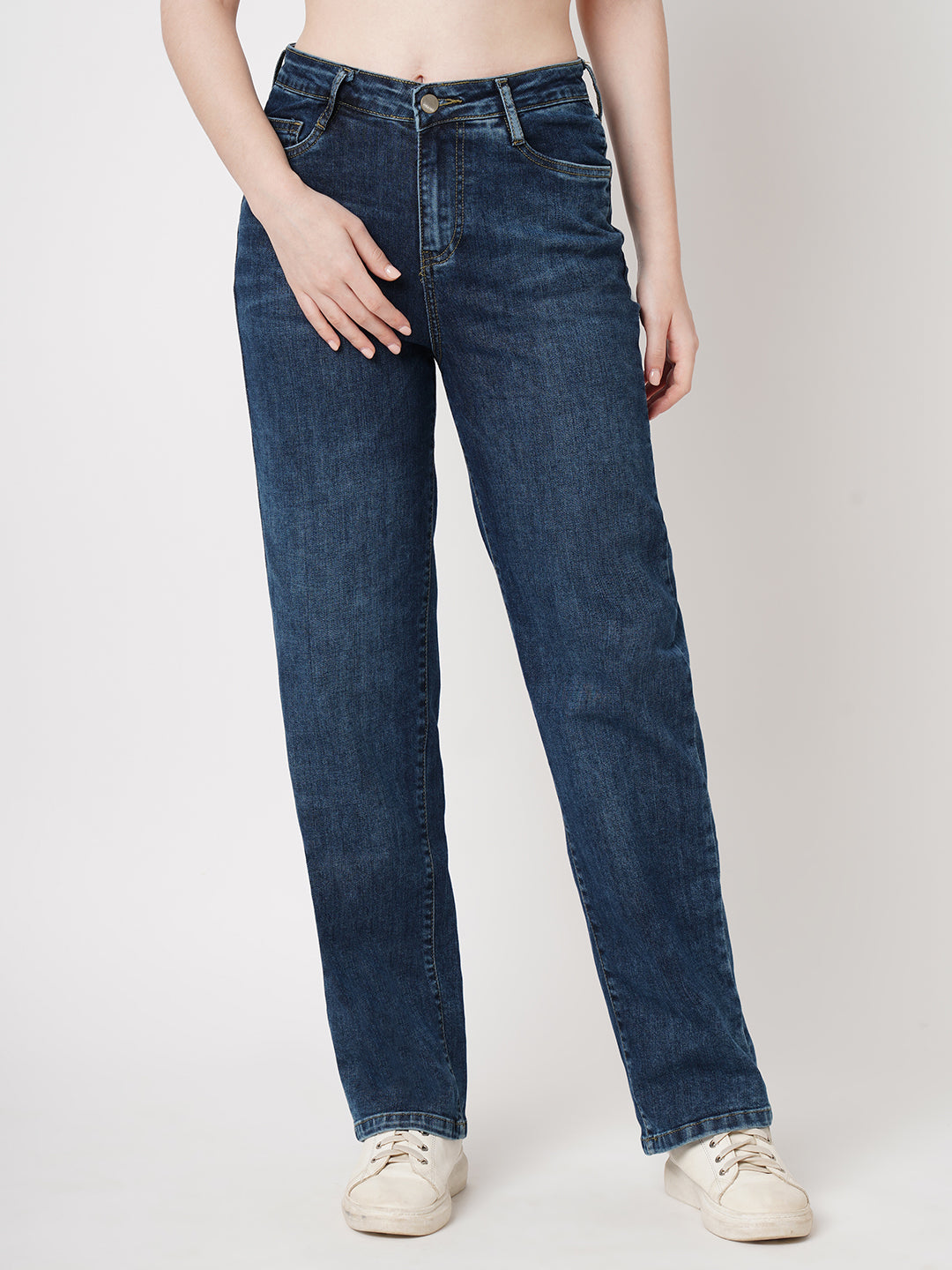 Women Blue High-Rise Relaxed Straight Fit Jeans