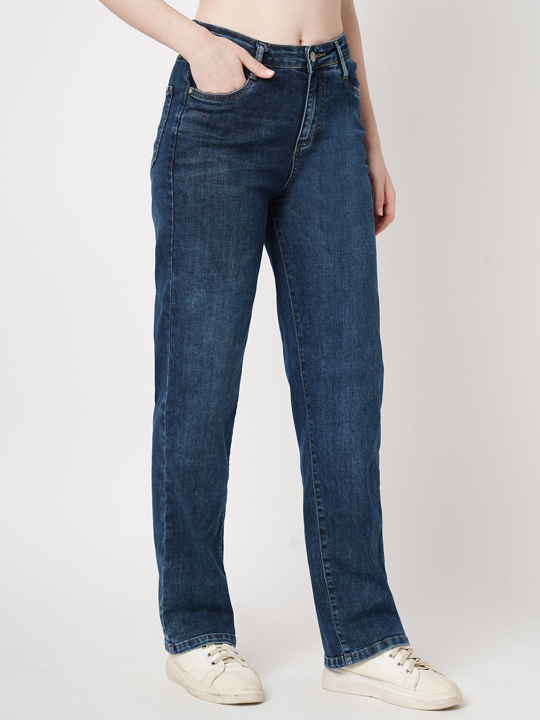 Women Blue High-Rise Relaxed Straight Fit Jeans