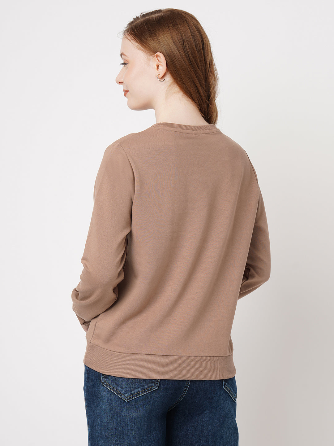Women Brown Stone Slim Fit Sweatshirt