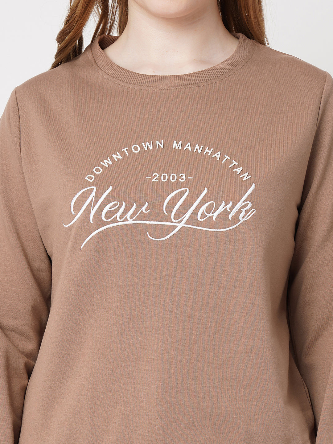 Women Brown Stone Slim Fit Sweatshirt