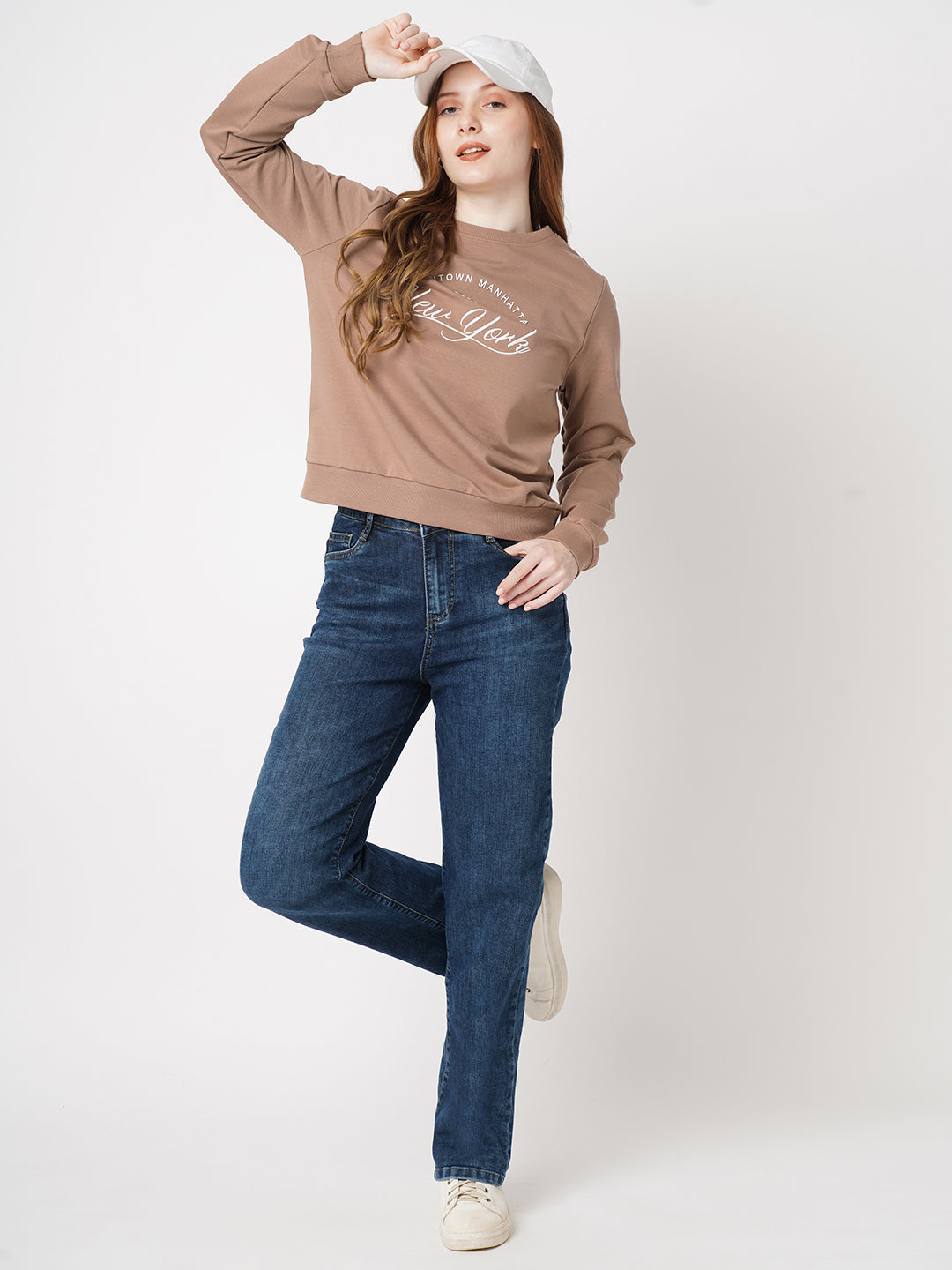 Women Brown Stone Slim Fit Sweatshirt