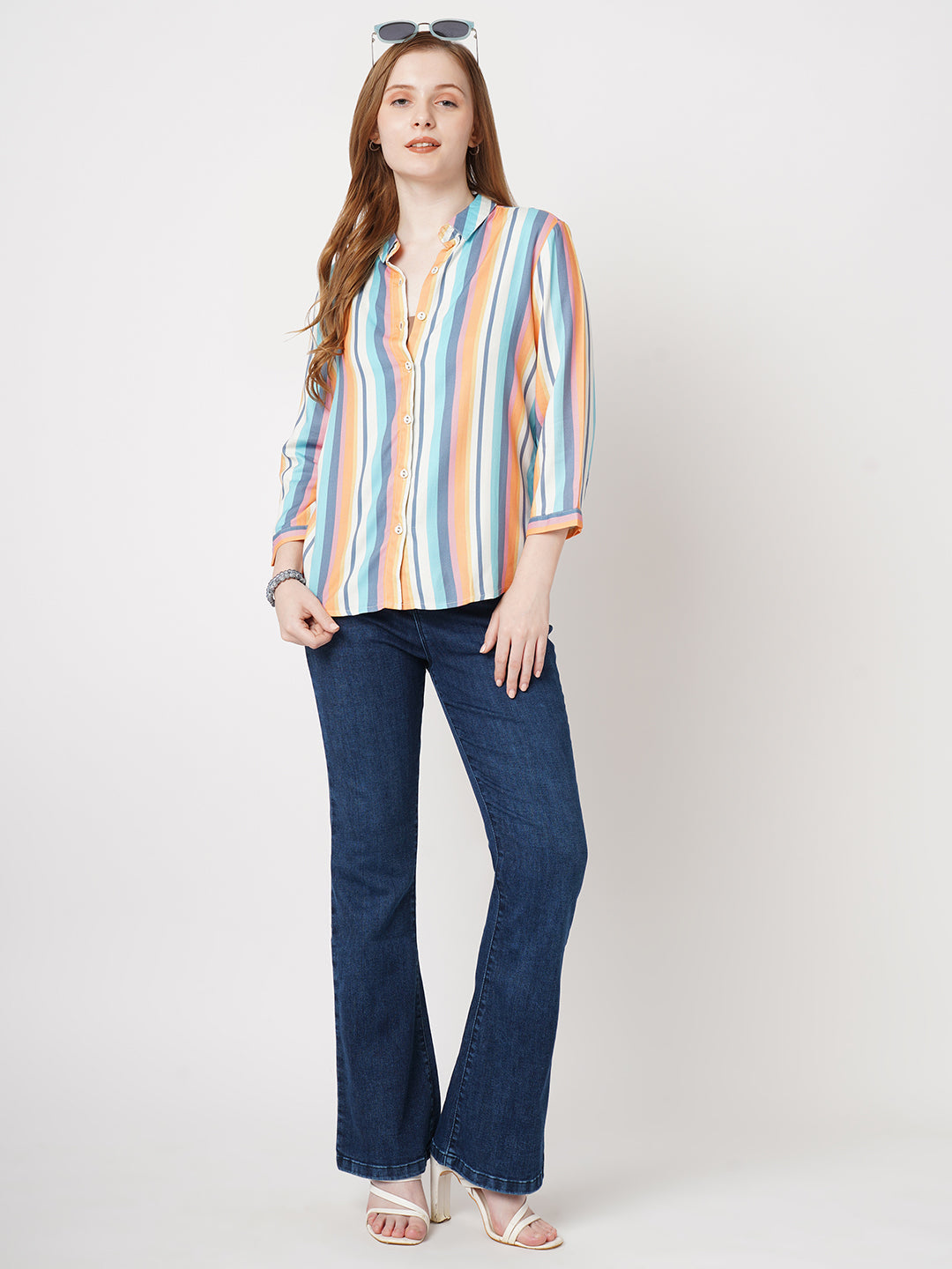 Women High-Rise Mini Flare Jeans
