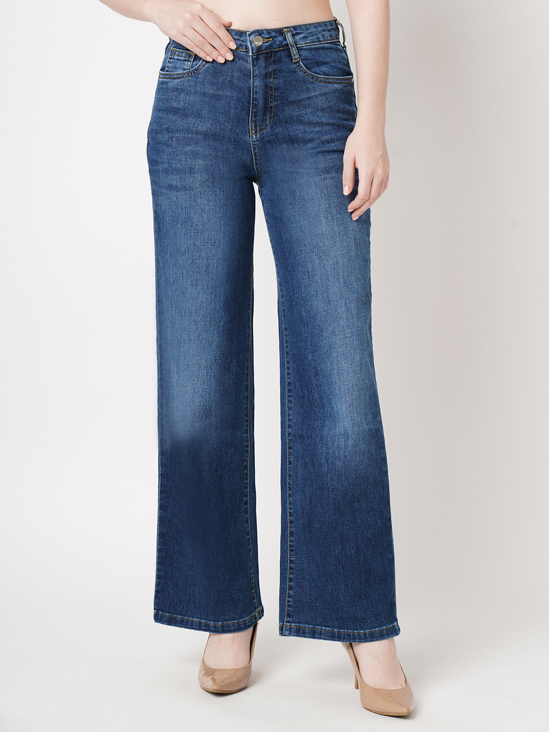 Women Blue High-Rise Wide Leg Jeans