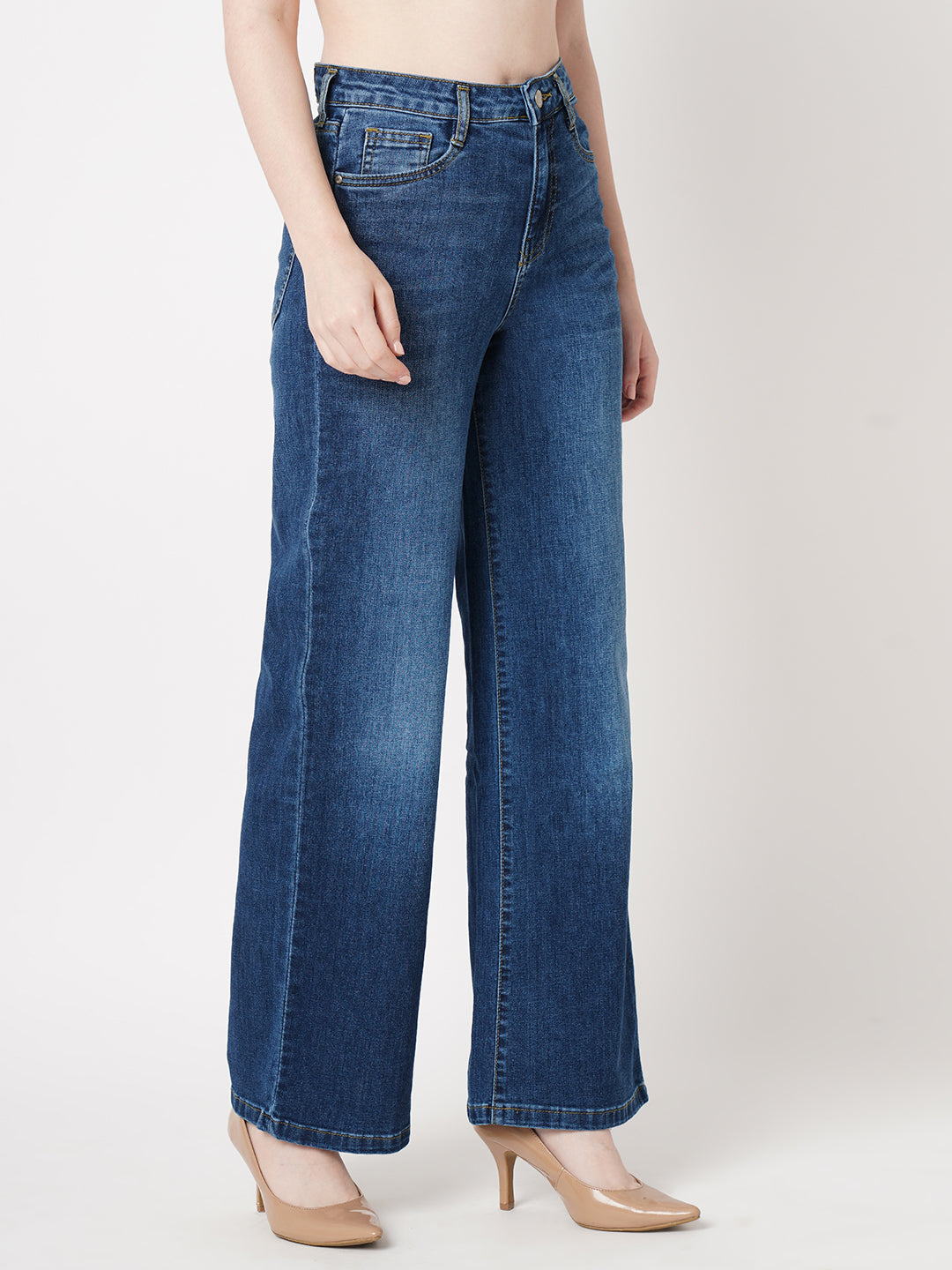Women Blue High-Rise Wide Leg Jeans