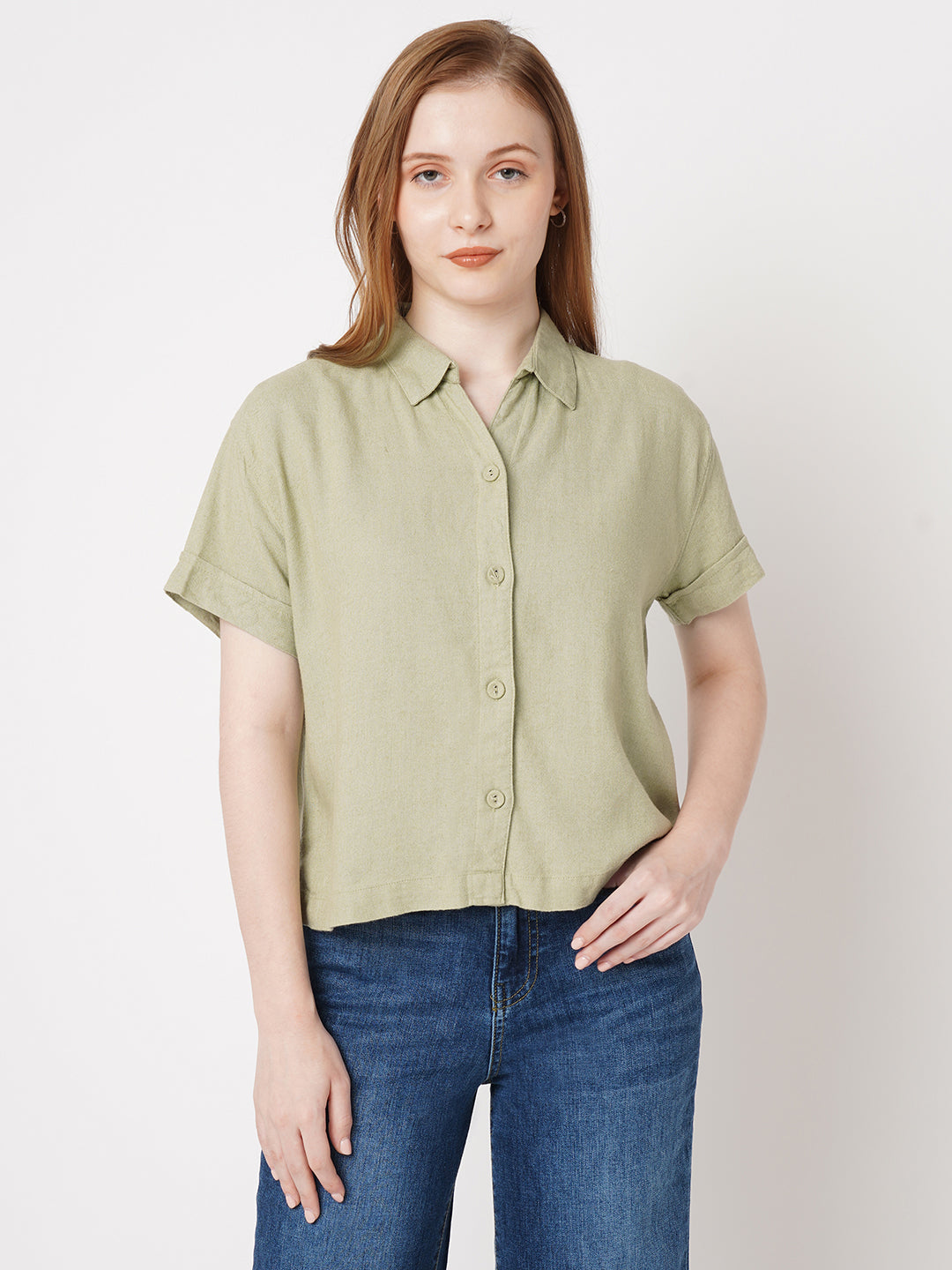Women Solid Light Olive Shirt