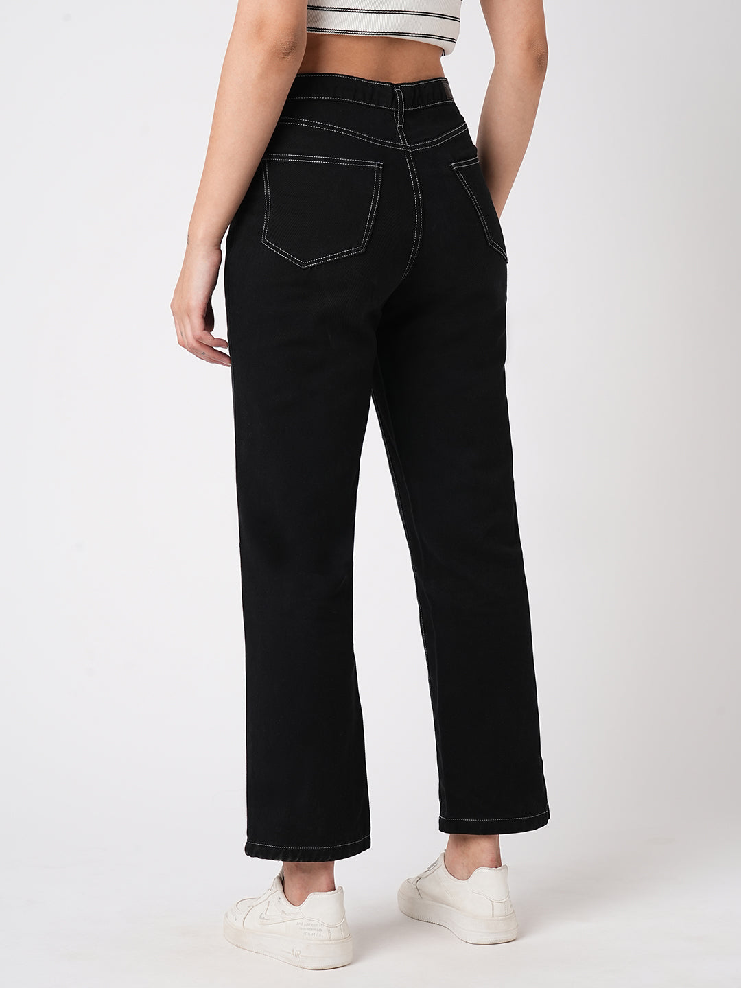 Women Black High-Rise Loose Straight Fit Jeans