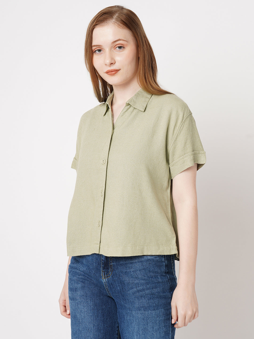 Women Solid Light Olive Shirt