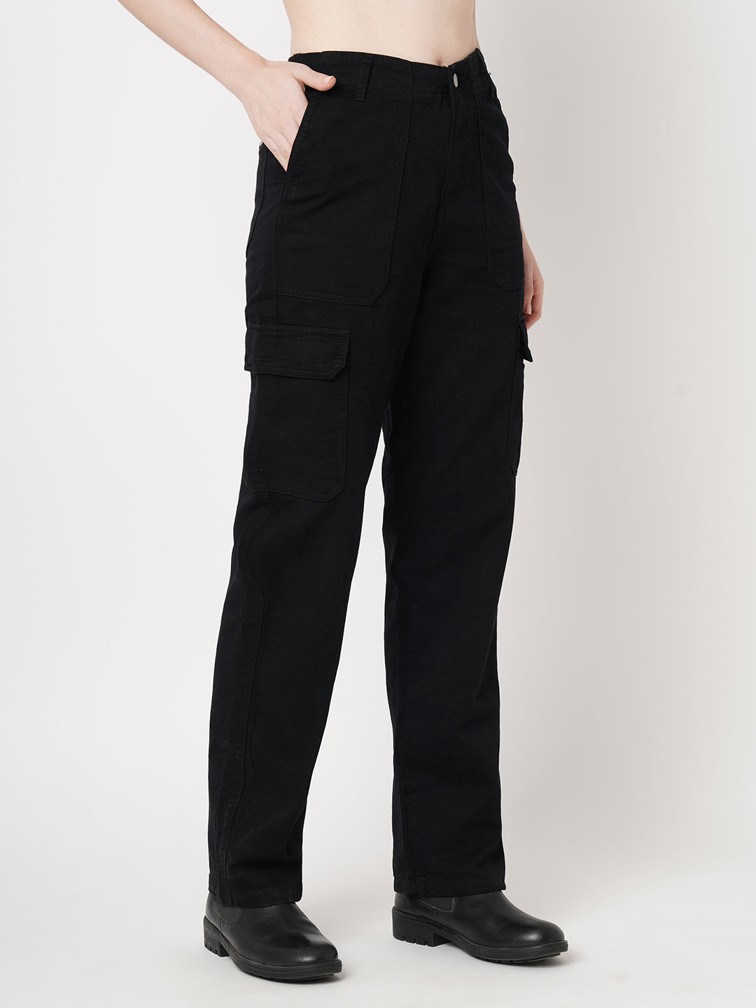 Women Black High-Rise Cargo