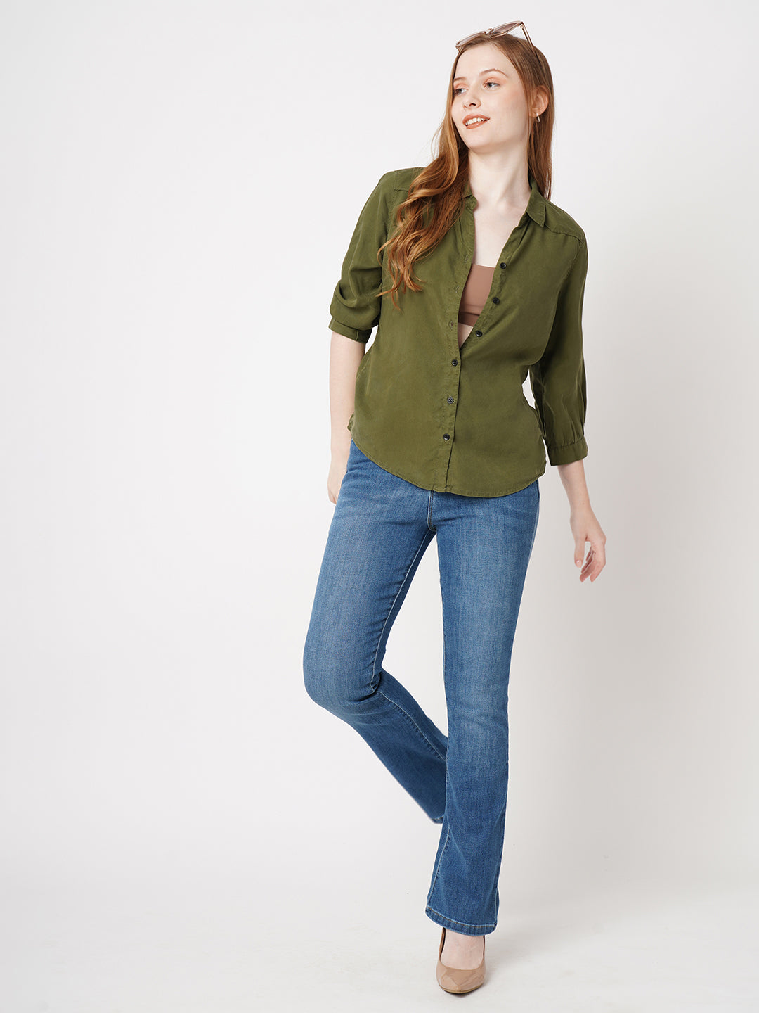 Women High-Rise Mini Flare Jeans