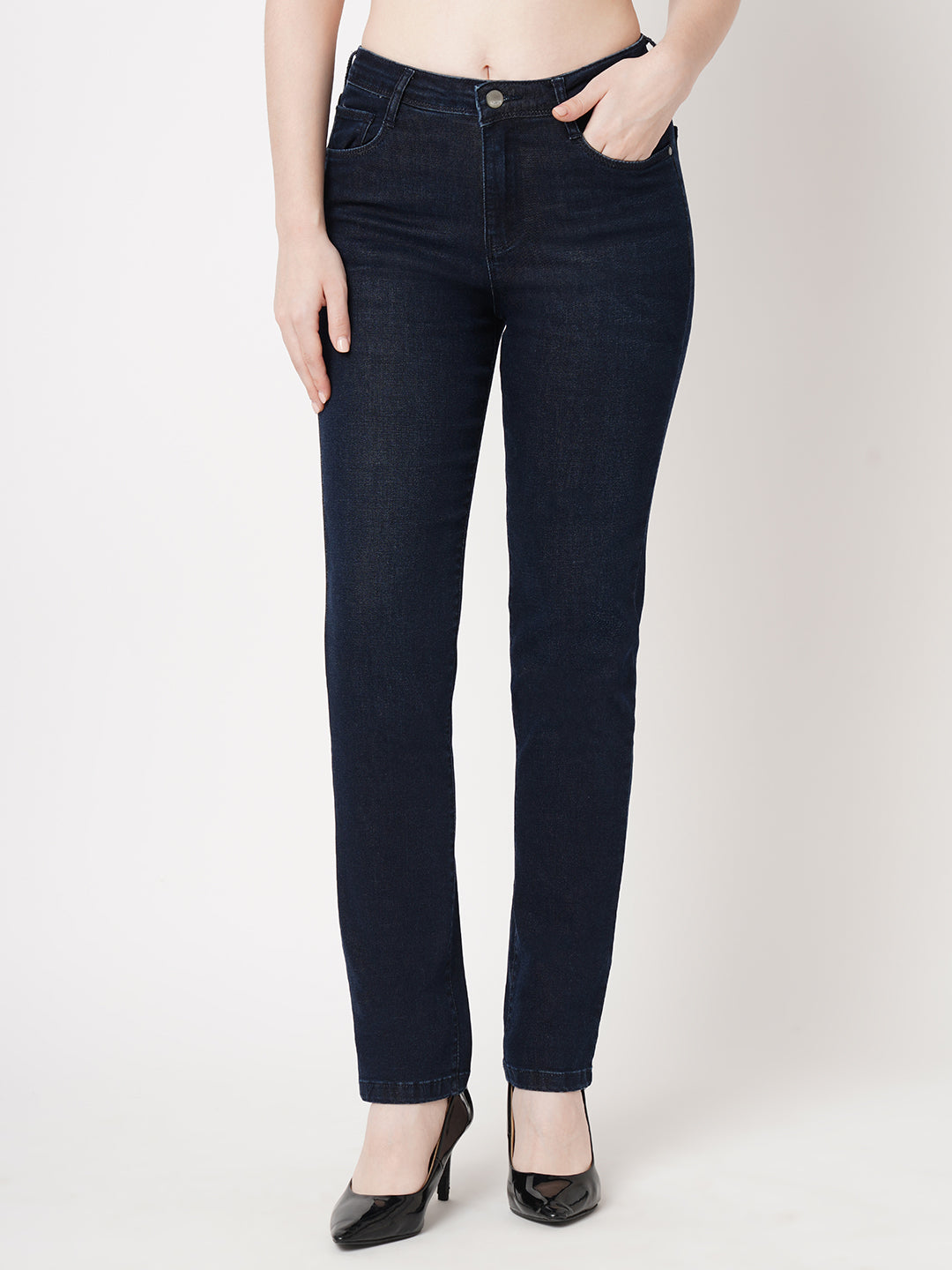 Women High-Rise Snug Straight Fit Jeans