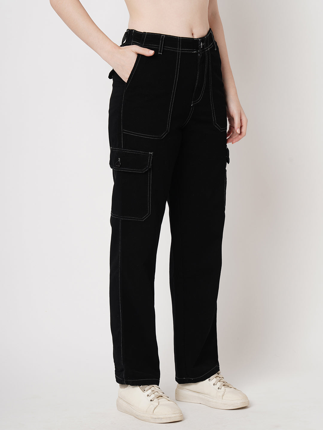 Women Black Mid-Rise Cargo