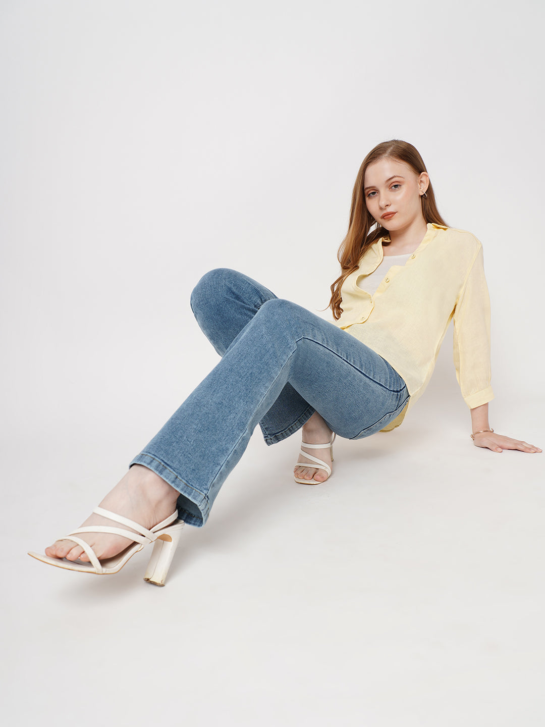 Women Light Blue Mini Flare Jeans