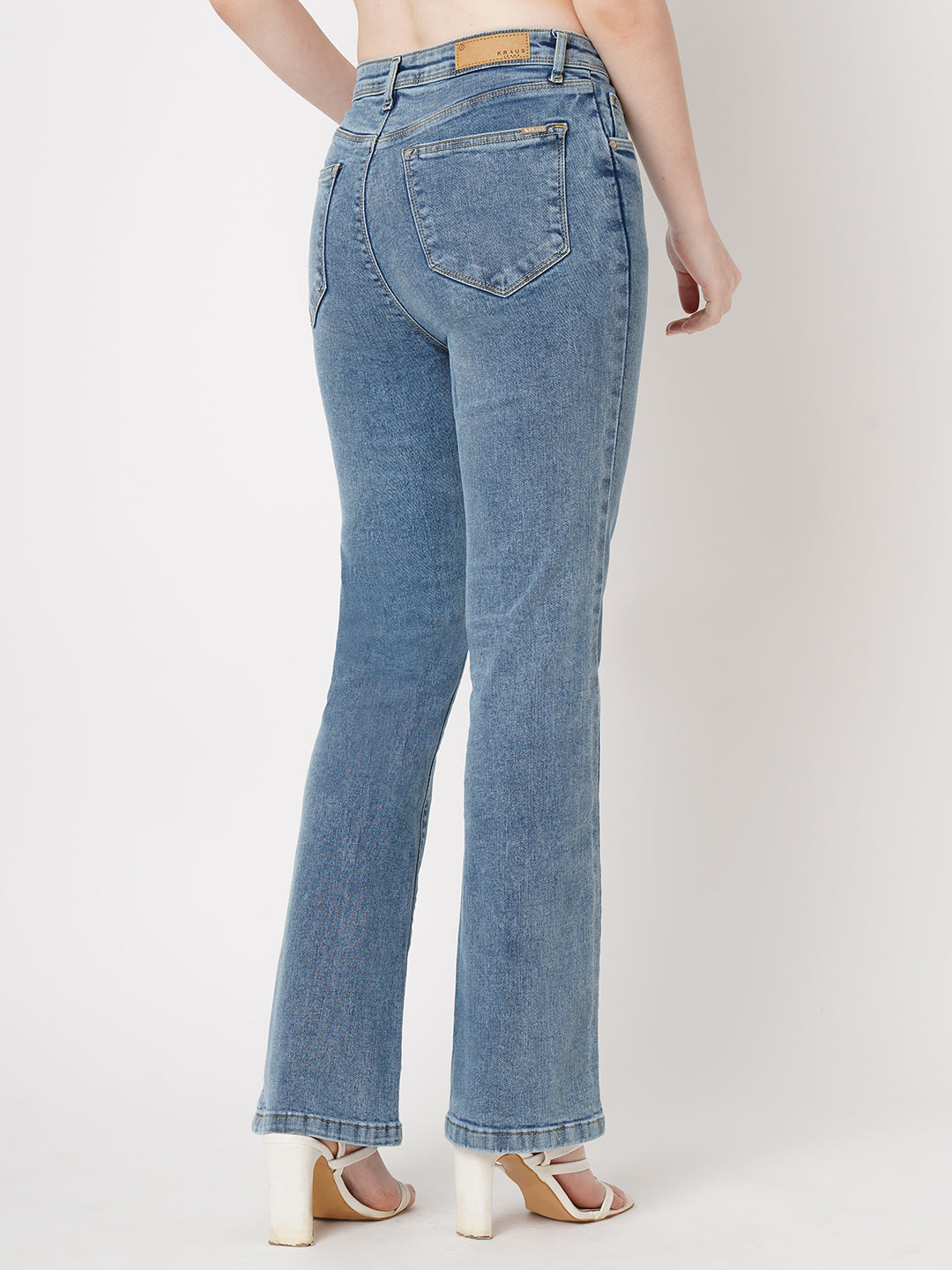 Women Light Blue Mini Flare Jeans