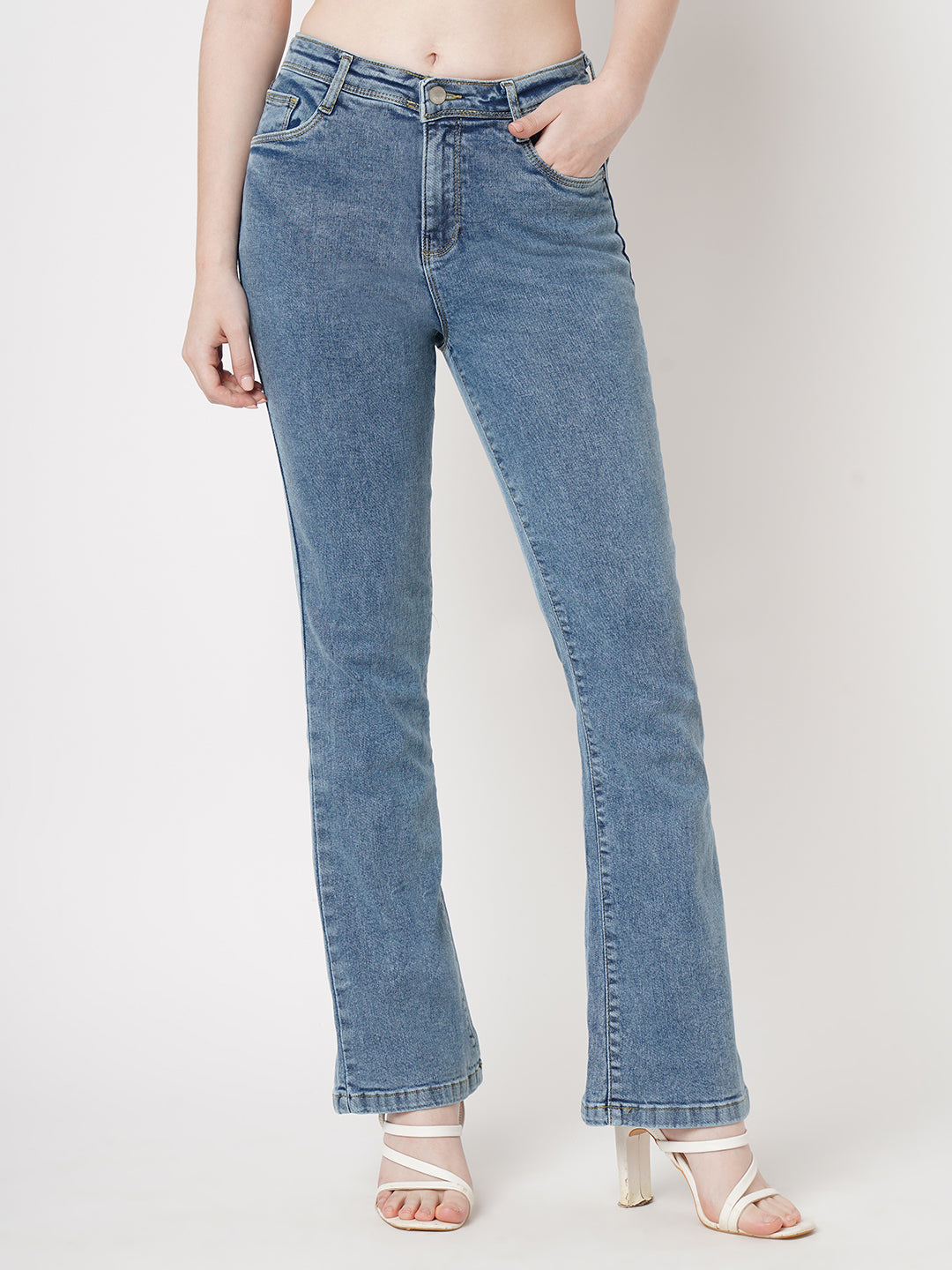 Women Light Blue Mini Flare Jeans