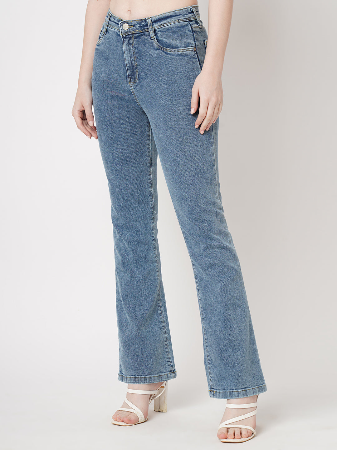 Women Light Blue Mini Flare Jeans