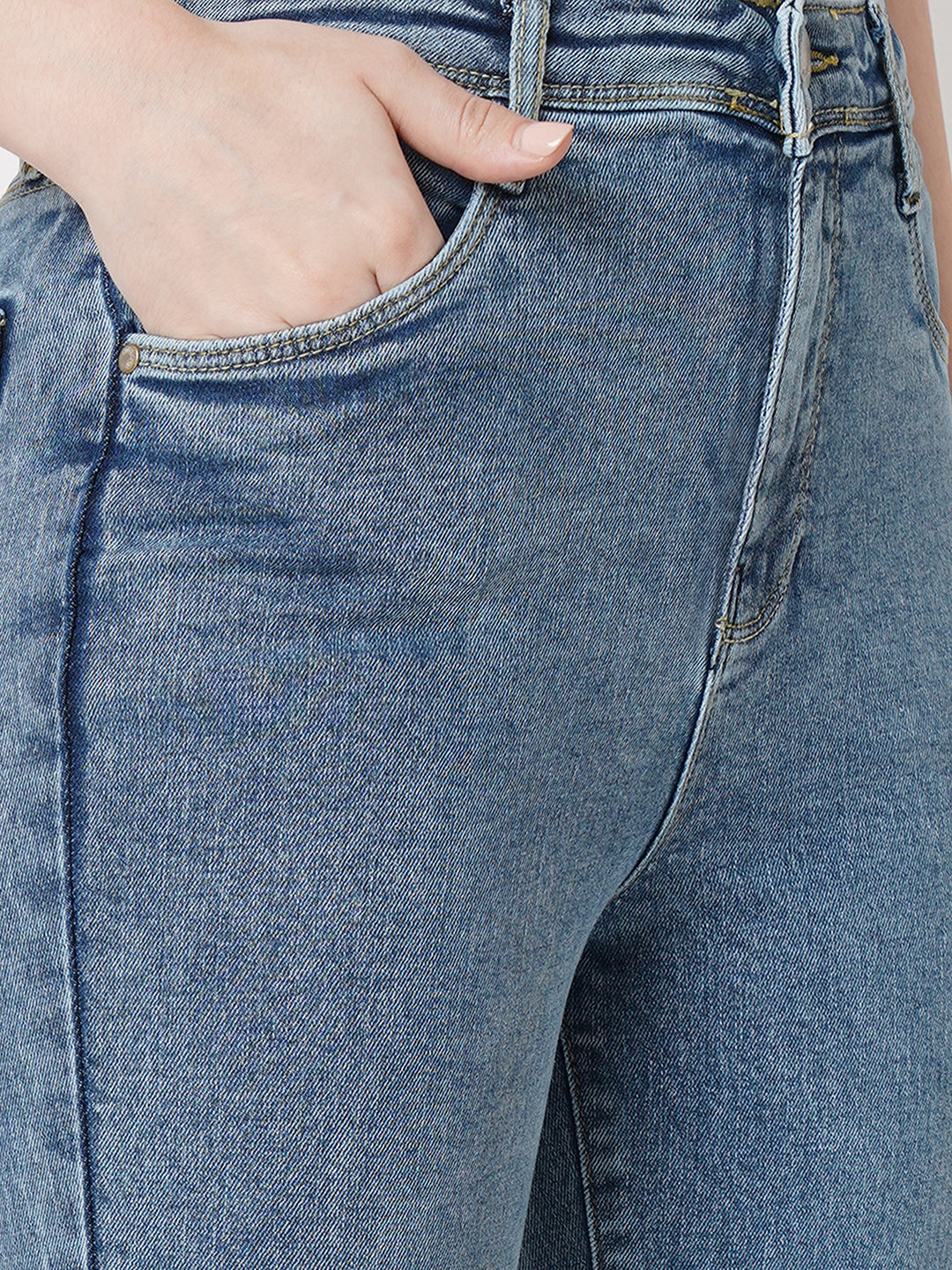 Women Light Blue Mini Flare Jeans