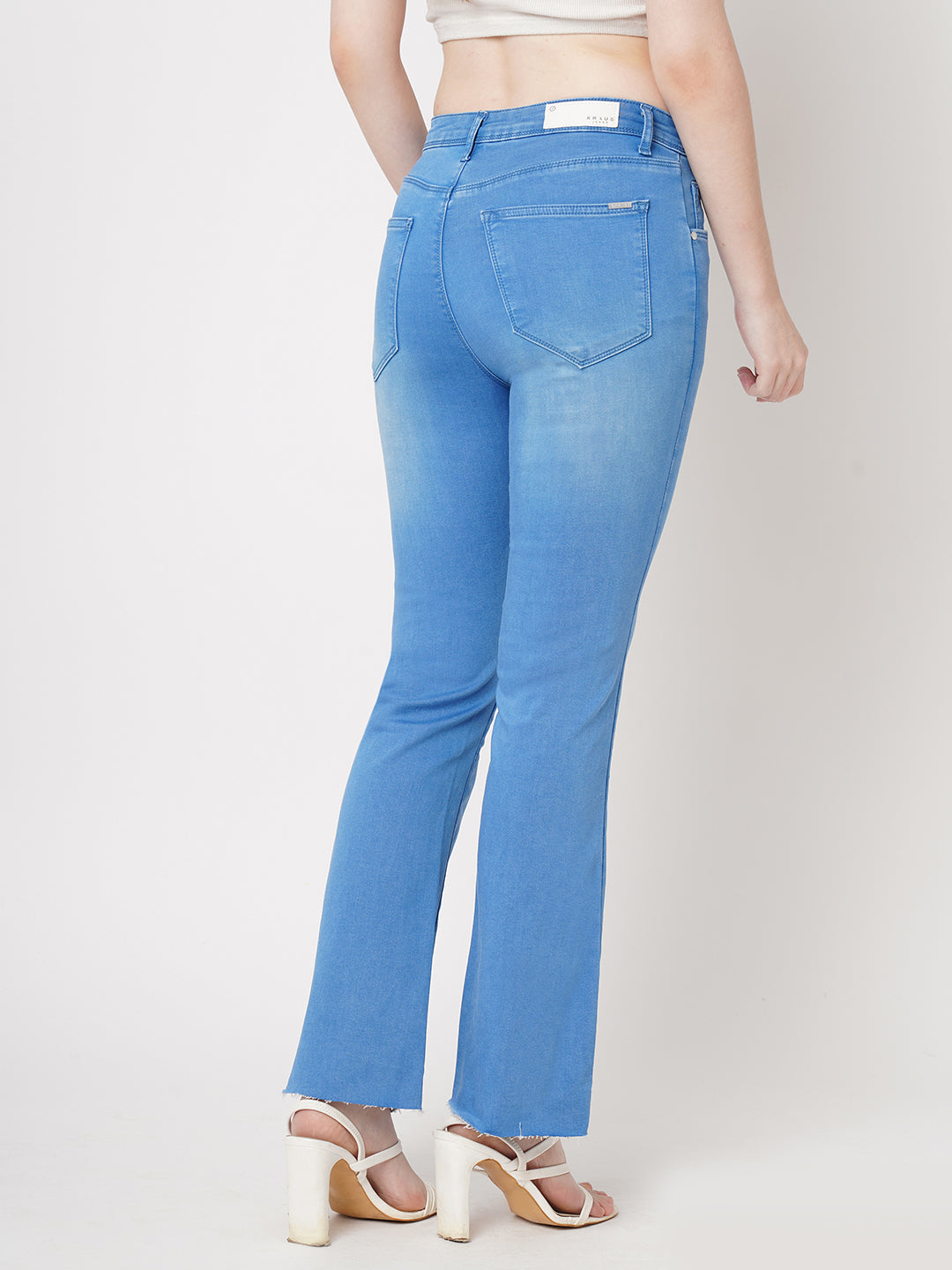 Women Bruno Blue High-Rise Crop Flare Jeans