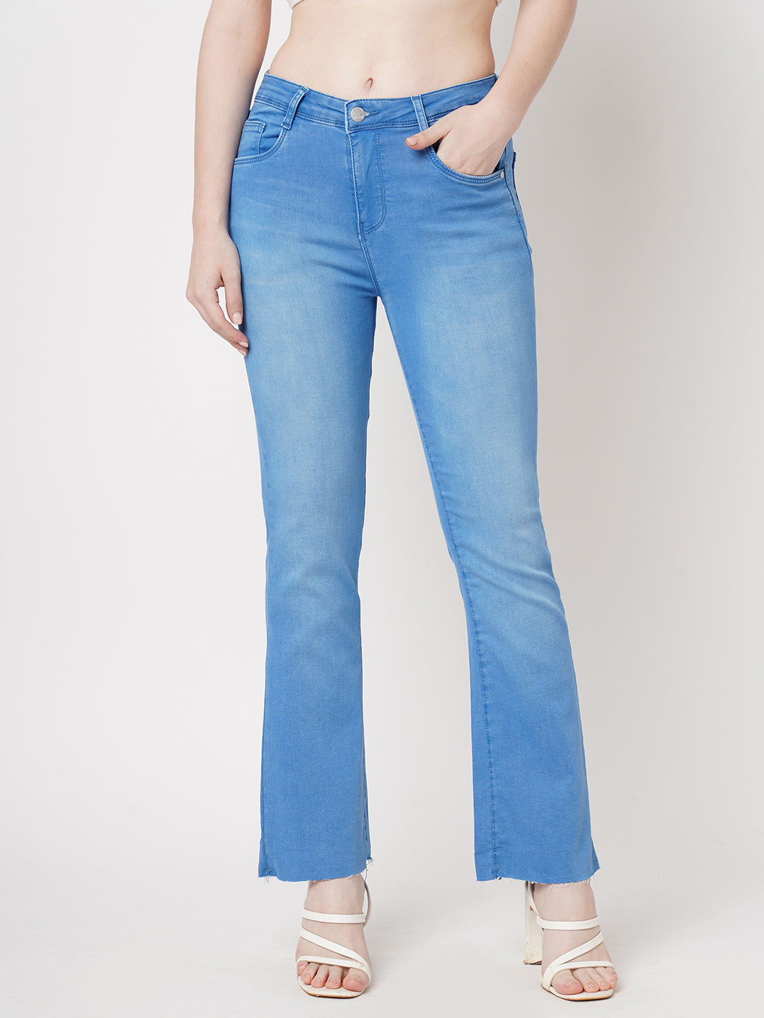 Women Bruno Blue High-Rise Crop Flare Jeans