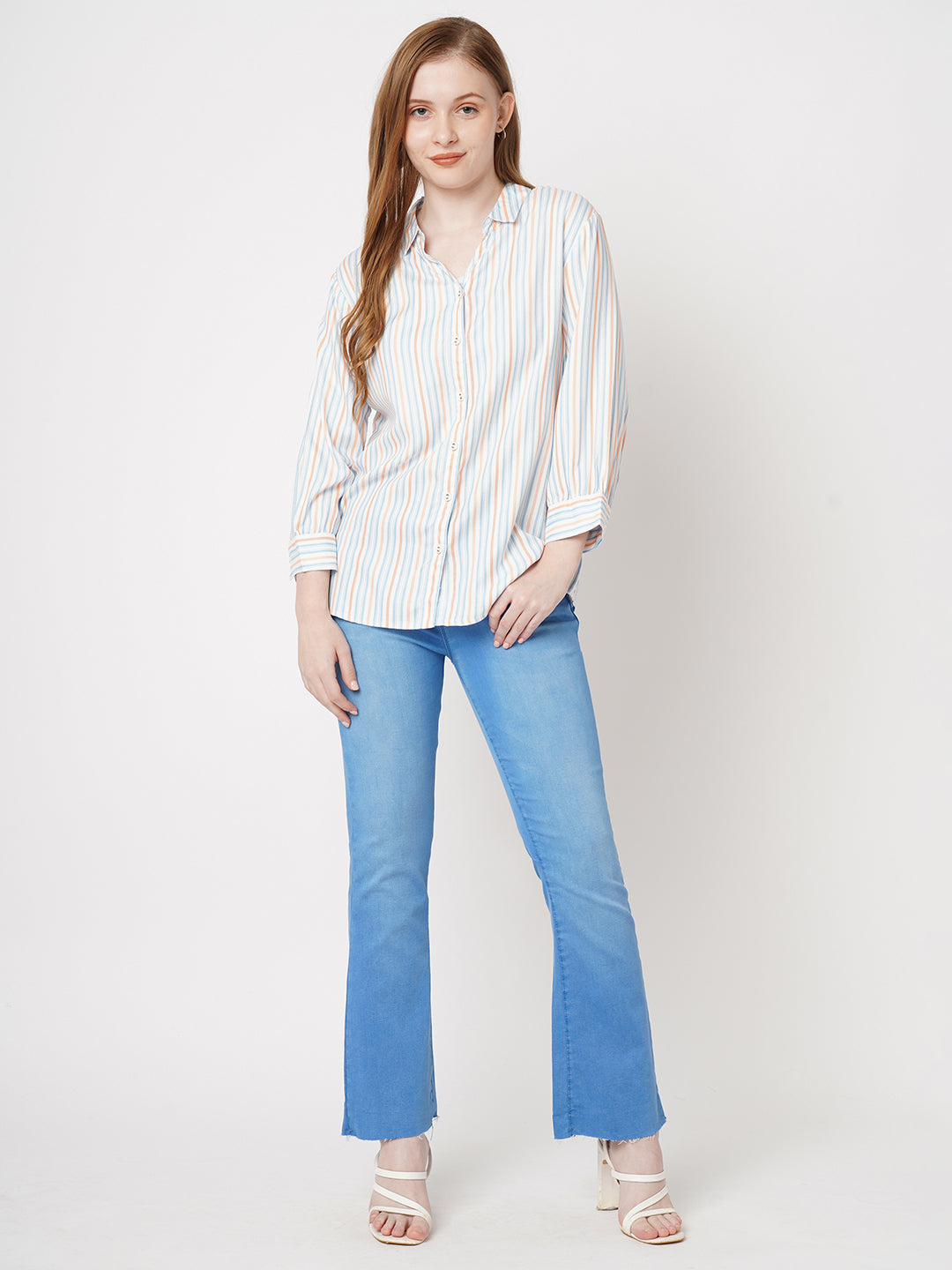 Women Bruno Blue High-Rise Crop Flare Jeans
