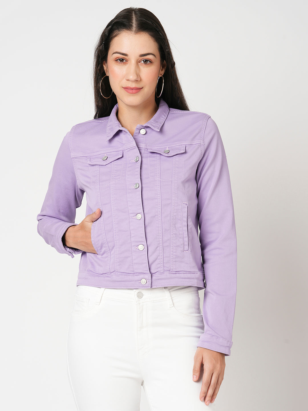 Women Lilac Denim Jacket