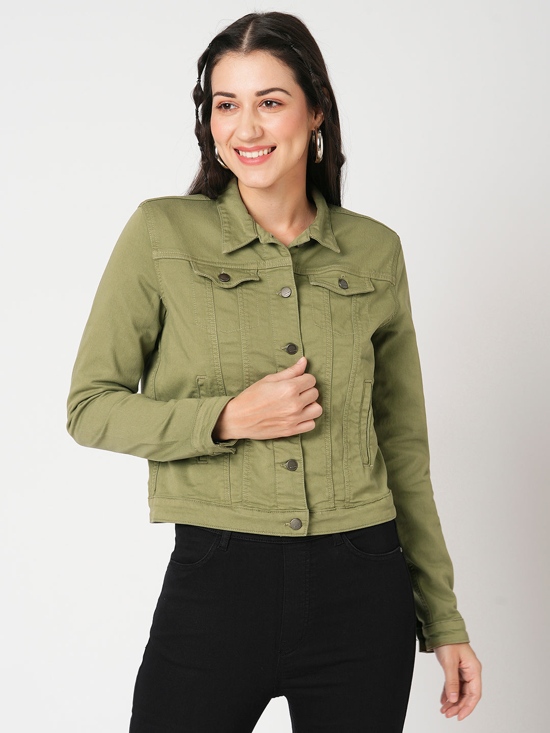 Women Olive Denim Jacket