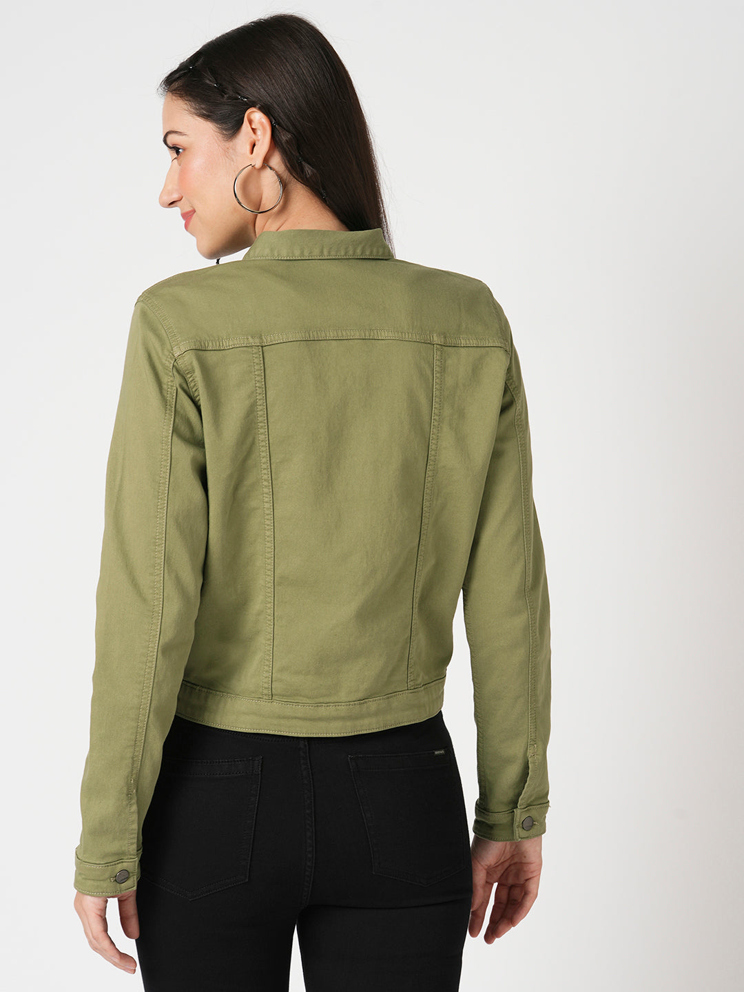 Women Olive Denim Jacket
