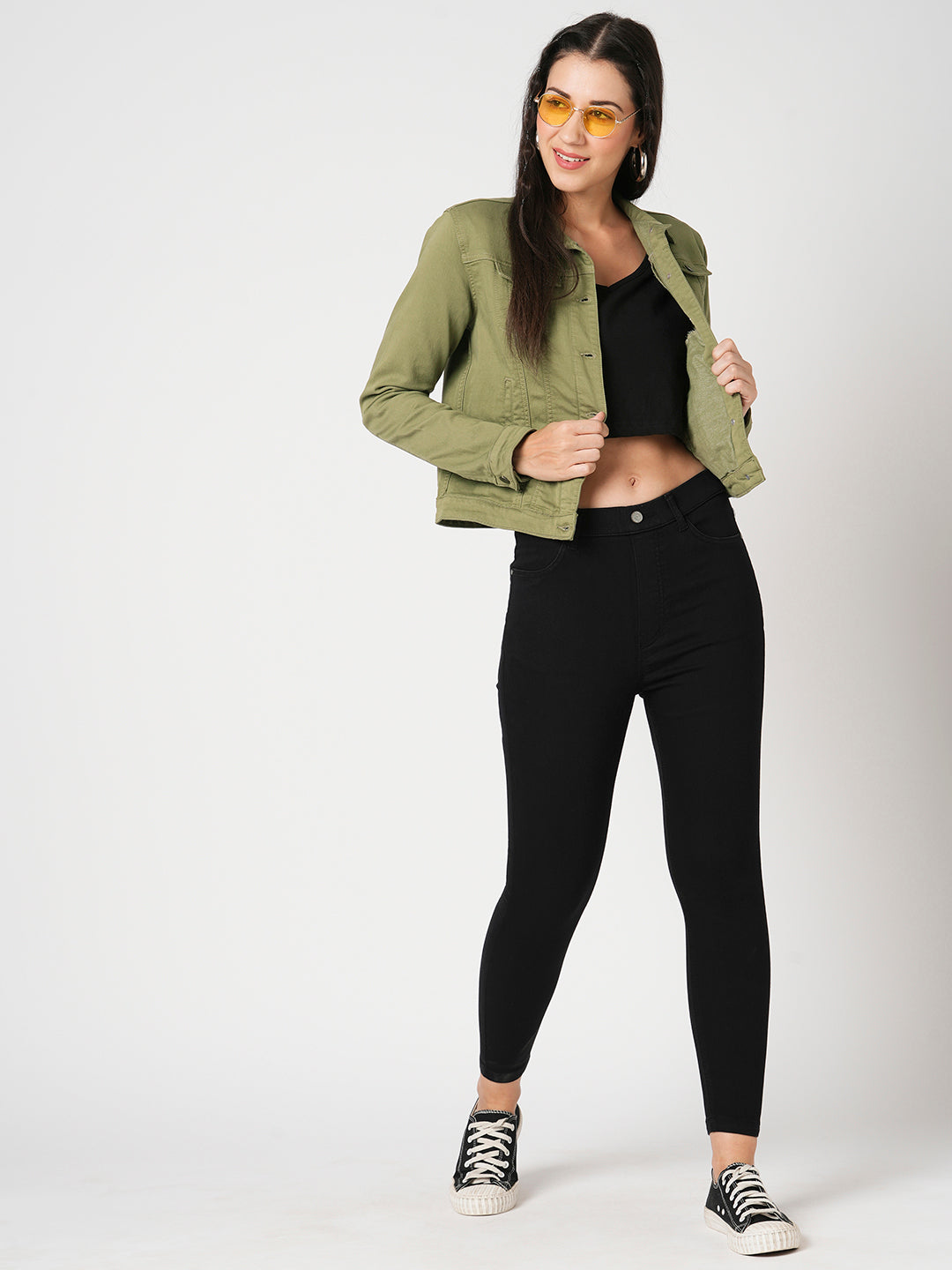 Women Slim Fit Olive Solid Jackets
