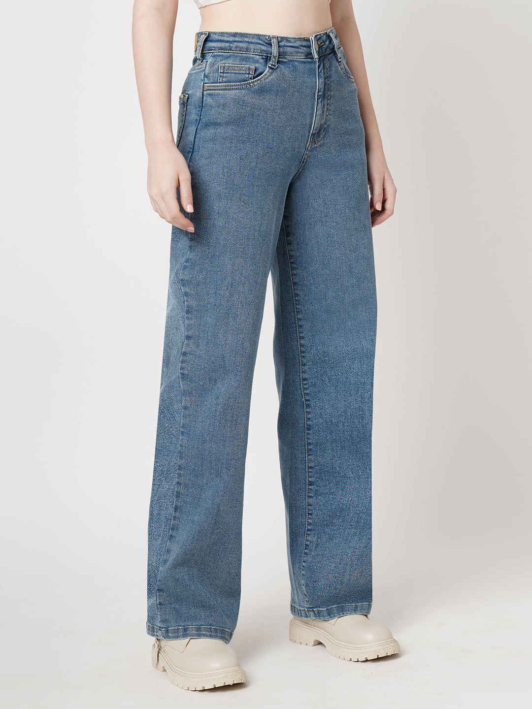 Women Blue High-Rise Wide Leg Jeans
