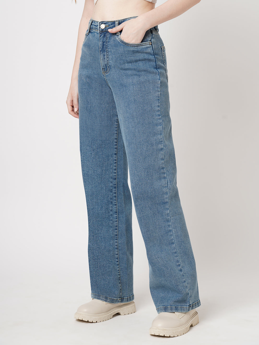 Women Blue High-Rise Wide Leg Jeans
