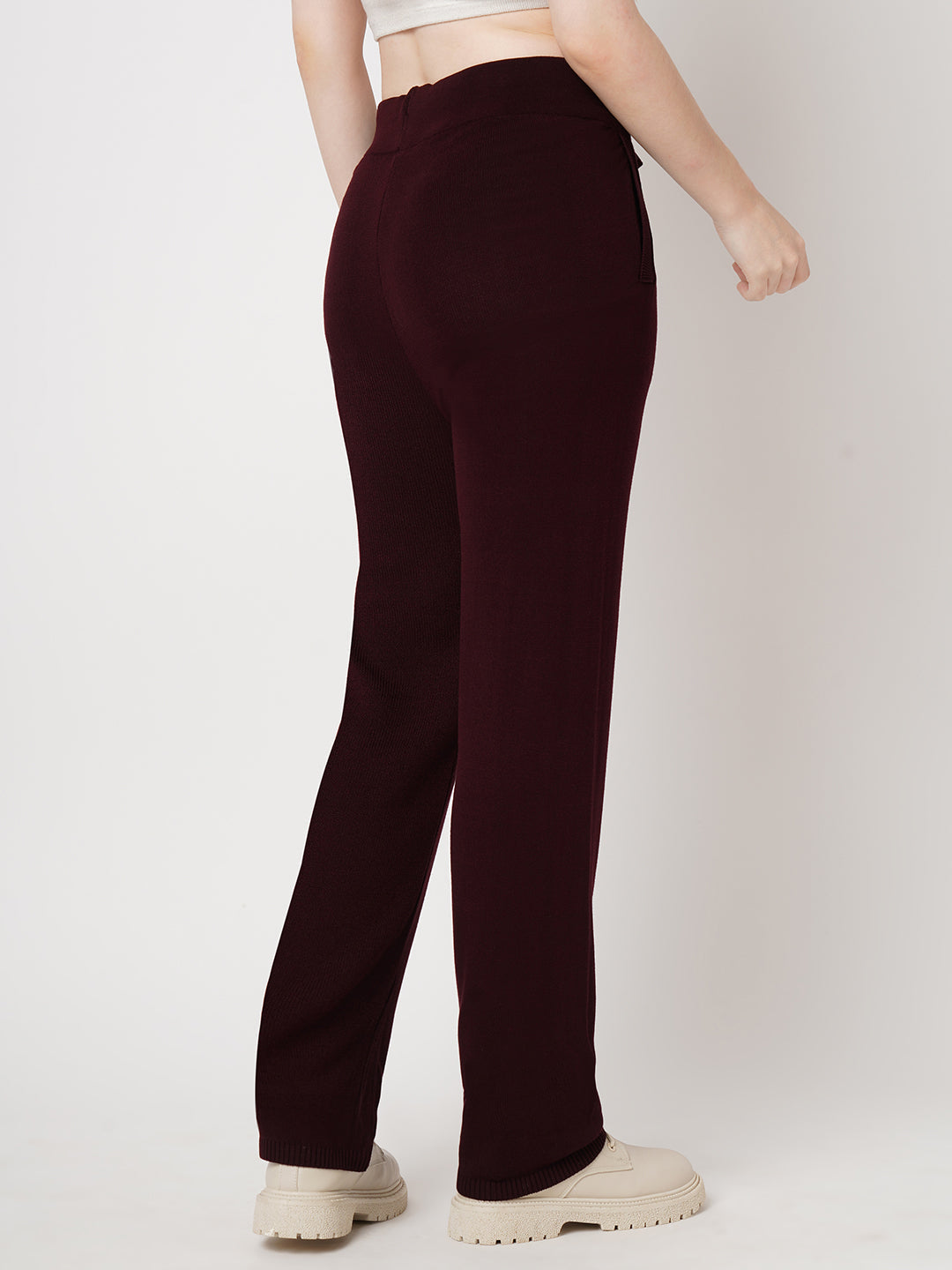 Women Wine High-Rise Loose Straight Pants