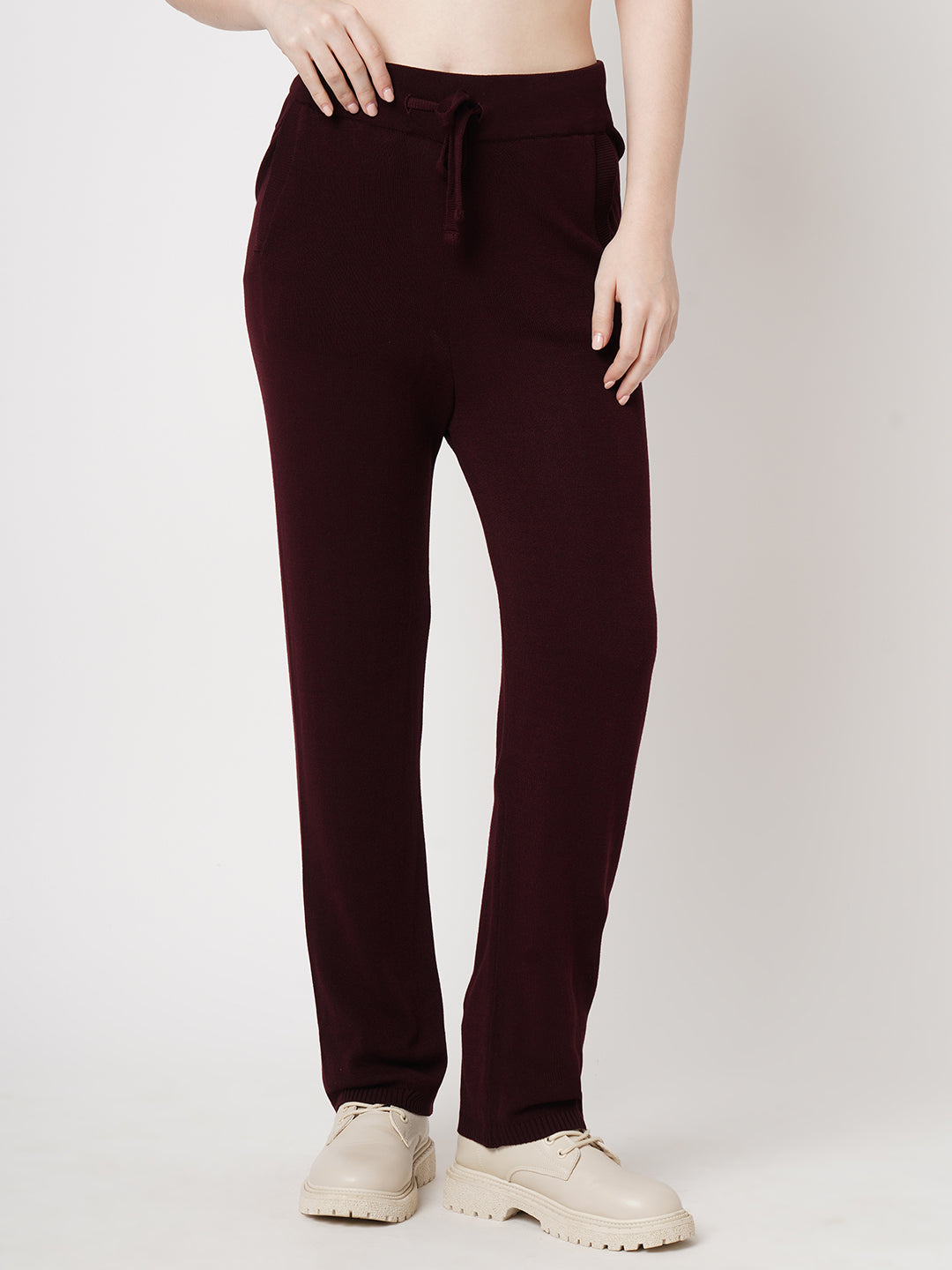 Women Wine High-Rise Loose Straight Pants