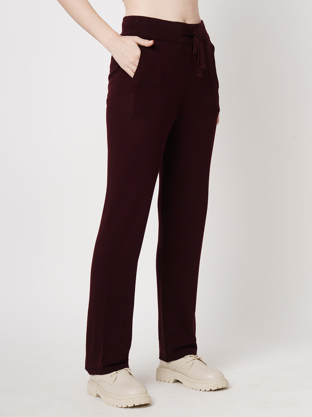 Women Wine High-Rise Loose Straight Pants