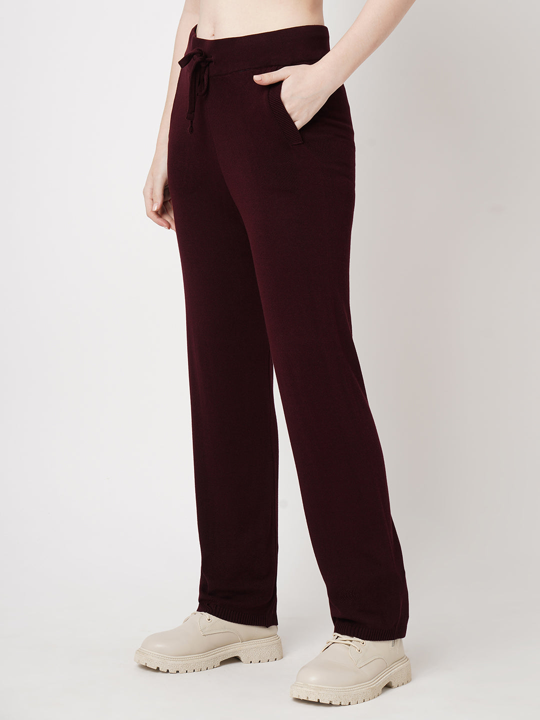 Women Wine High-Rise Loose Straight Pants