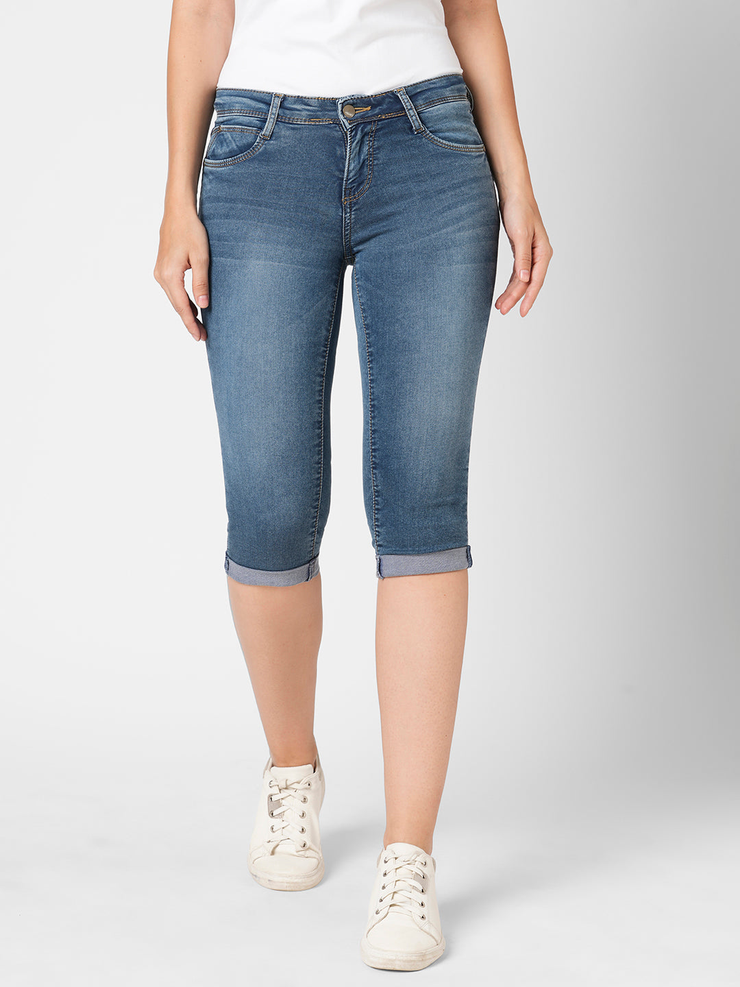 Women Blue Mid-Rise Capri