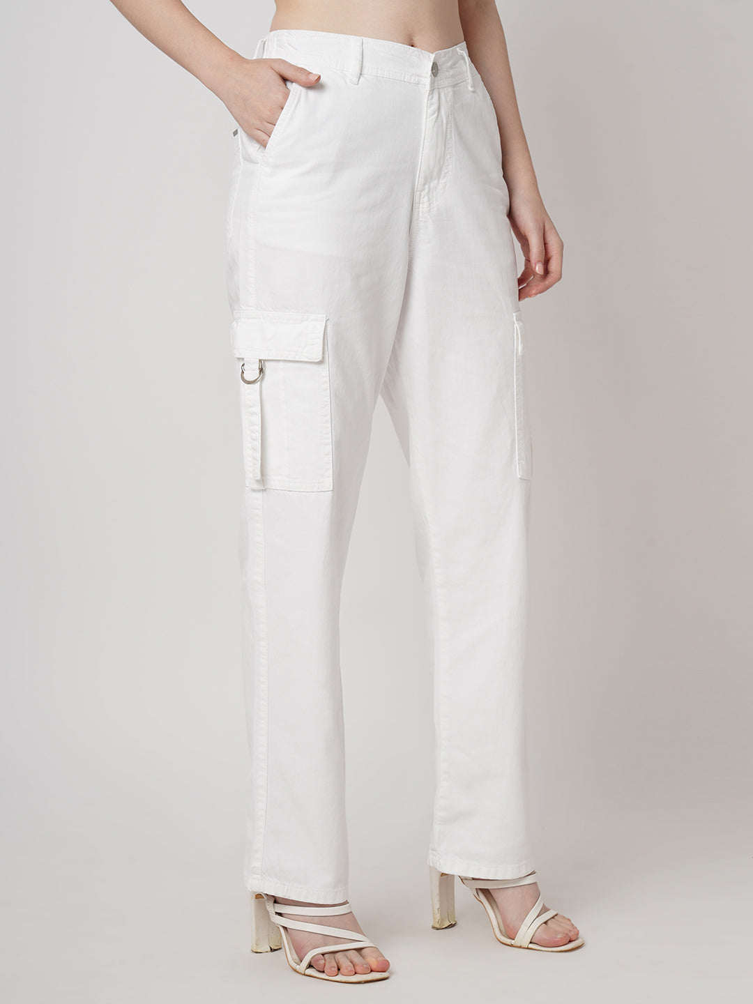 Women White Mid-Rise Cargo