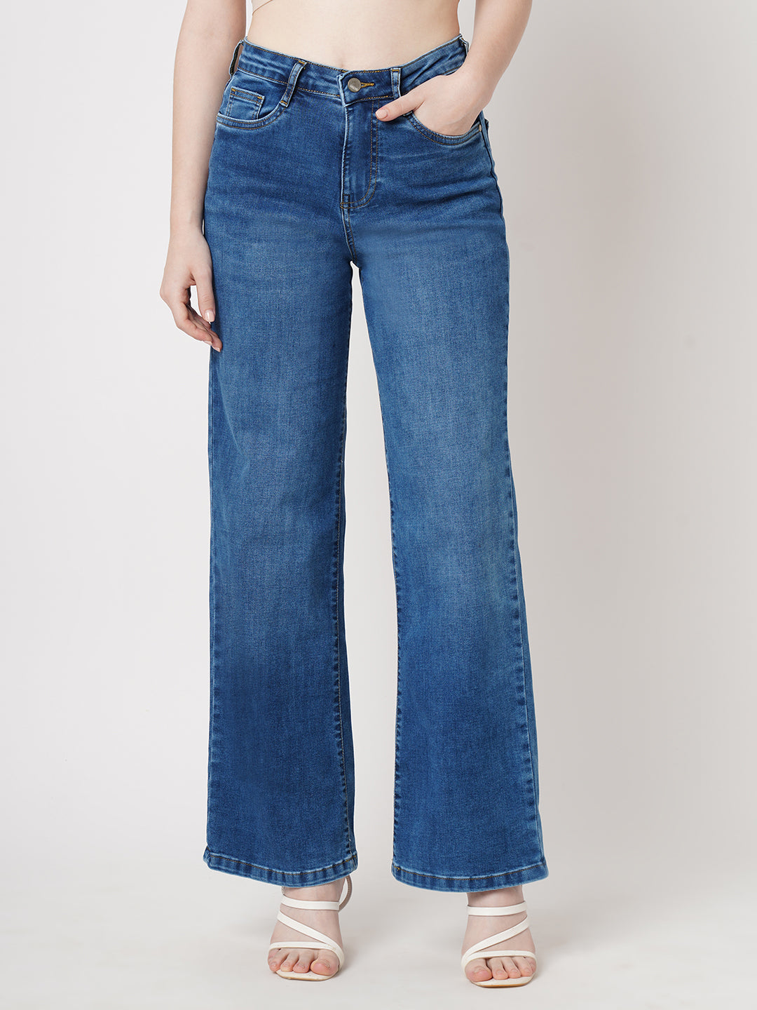 Women Blue High-Rise Wide Leg Jeans