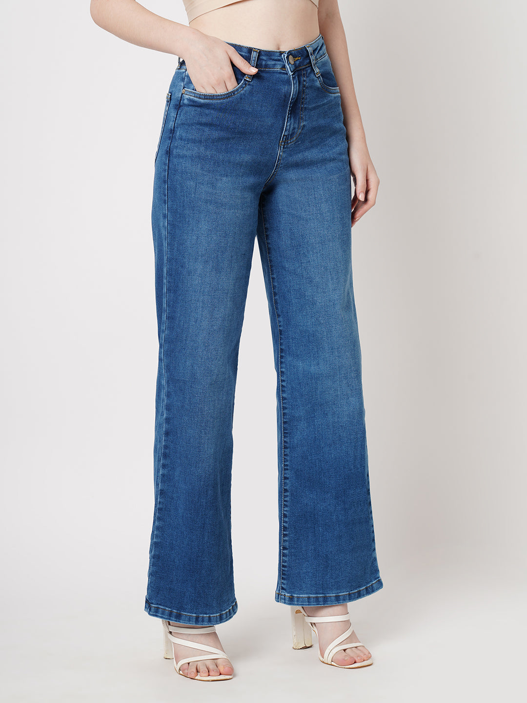 Women Blue High-Rise Wide Leg Jeans