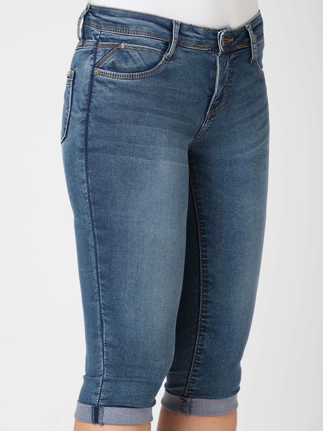 Women Blue Mid-Rise Capri
