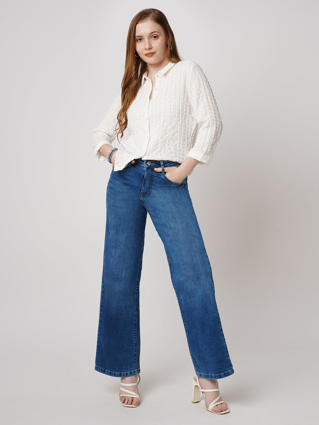 Women Blue High-Rise Wide Leg Jeans