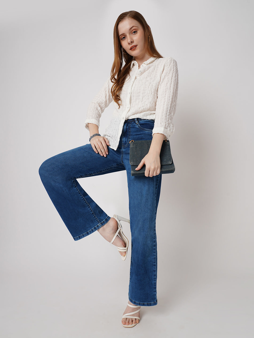 Women Blue High-Rise Wide Leg Jeans