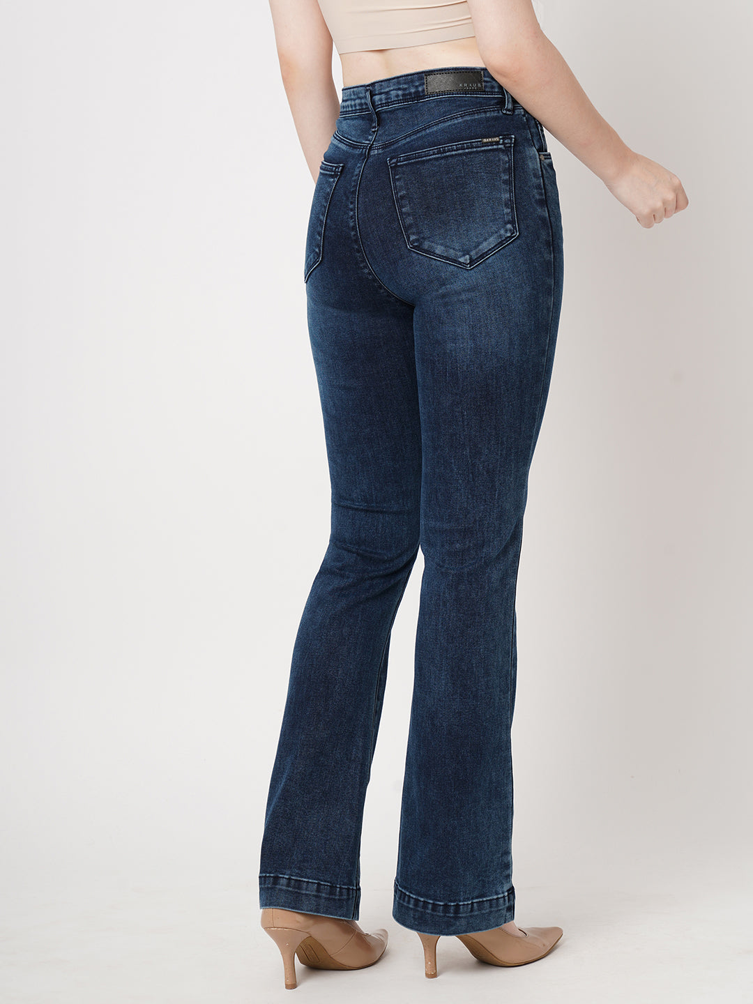 Women Dark Blue Mini Flare Jeans