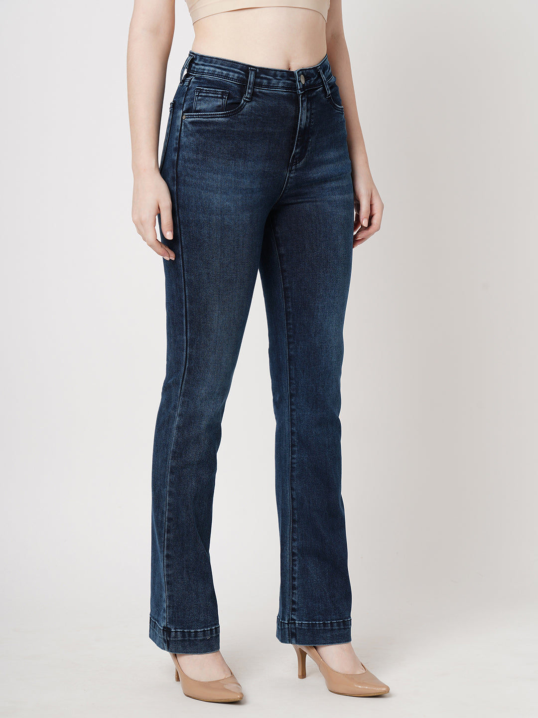 Women Dark Blue Mini Flare Jeans