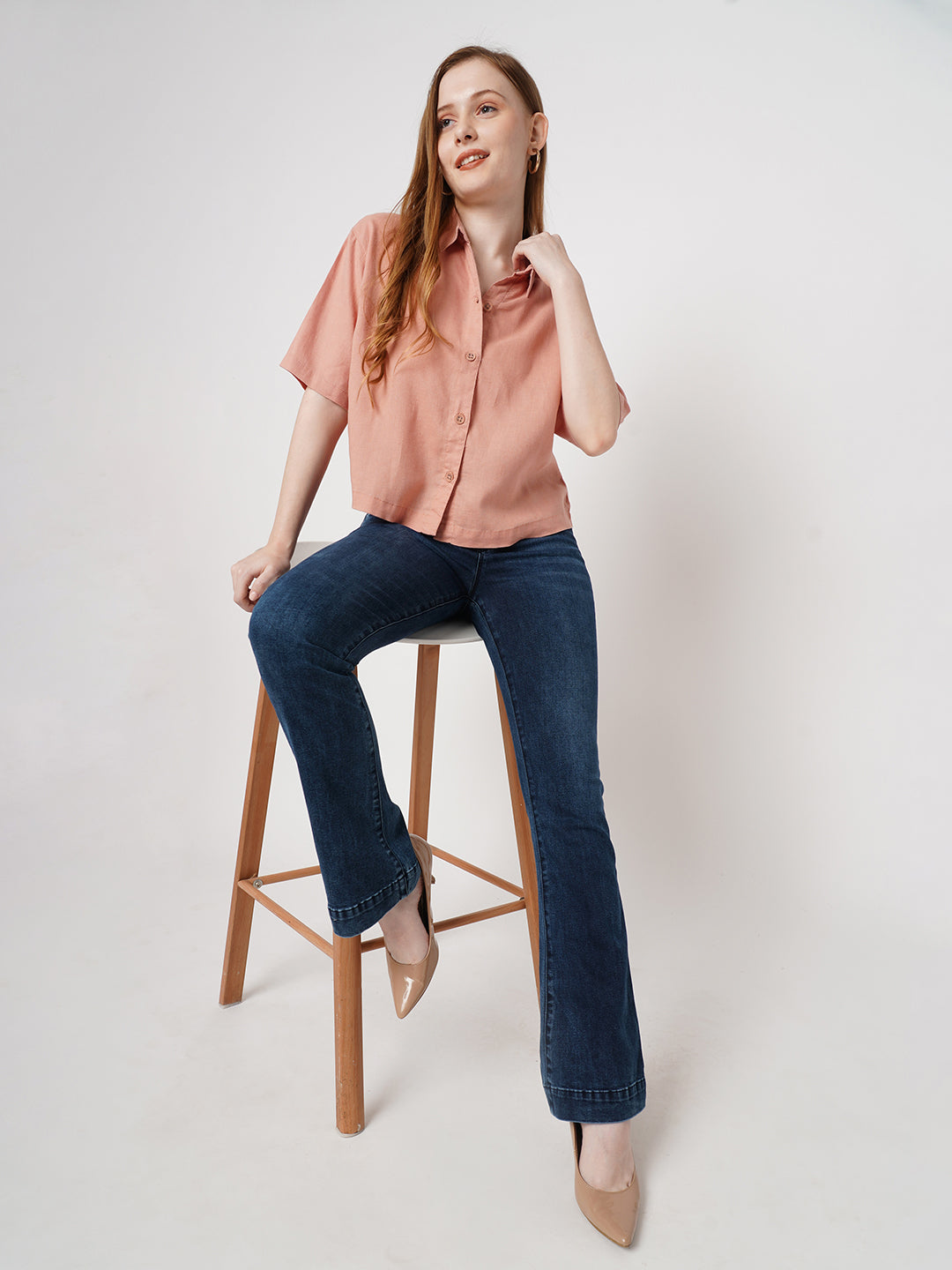 Women Dark Blue Mini Flare Jeans
