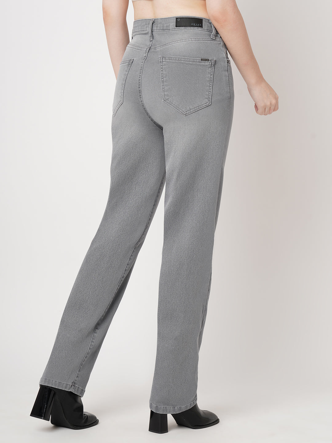Women Grey High-Rise Straight Fit Jeans
