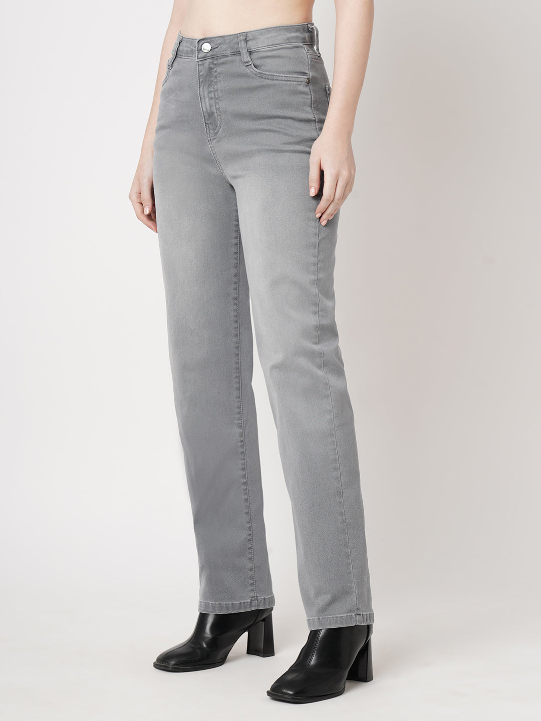 Women Grey High-Rise Straight Fit Jeans