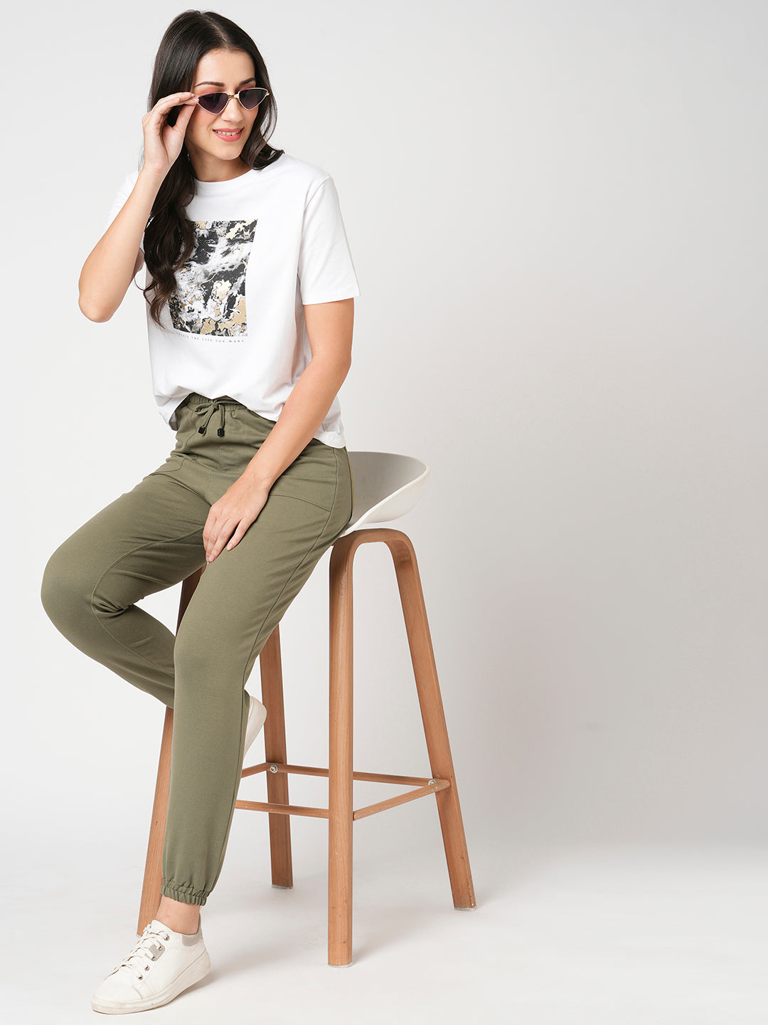 Women Olive High-Rise Joggers