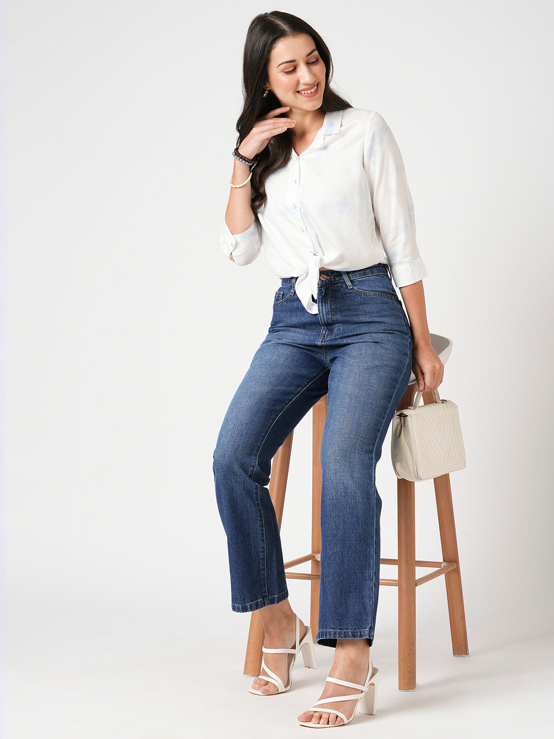 Women Blue High-Rise Straight Fit Jeans